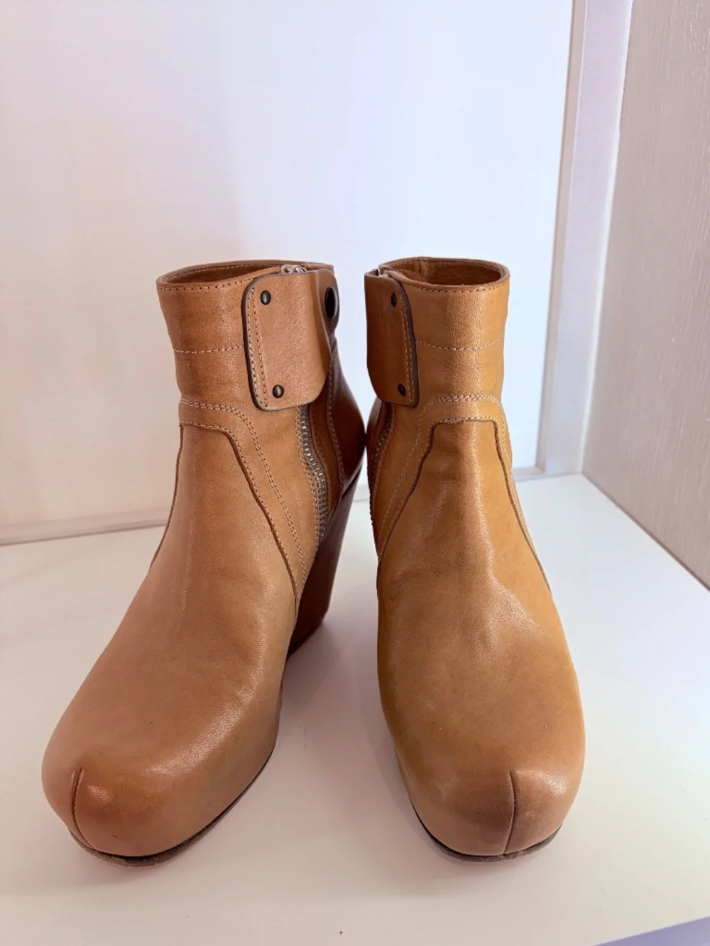 Rick Owens Camel Leather Hidden Wedge Ankle Boots EU 38 Retail $1200